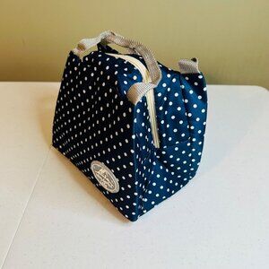 Small Blue Polka Dot Insulated Lunch Bag With Handles & Zipper Closure